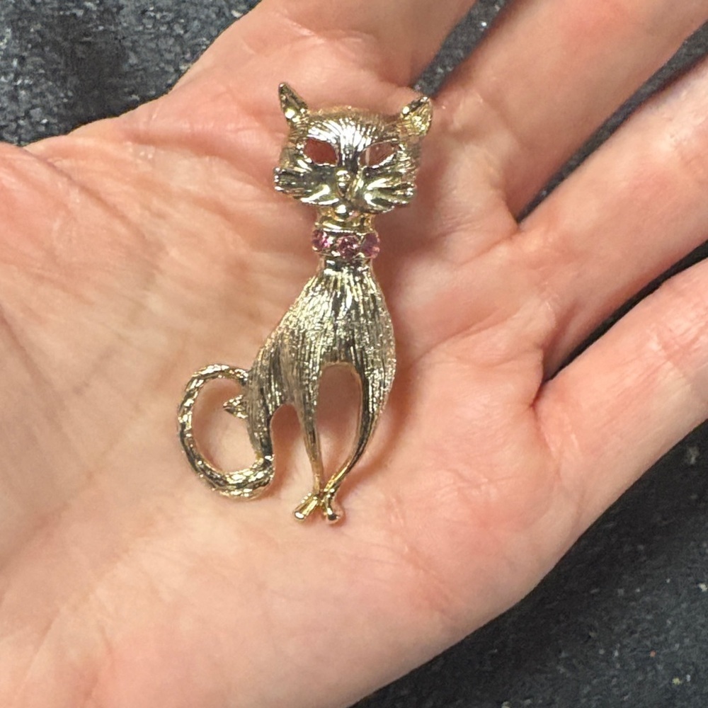 50s Deco Gold Jeweled Collar Cat